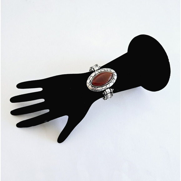 Statement Bracelet Chunky Southwestern Style Brown Silvertone Aztec Tribal Boho - Picture 3 of 9